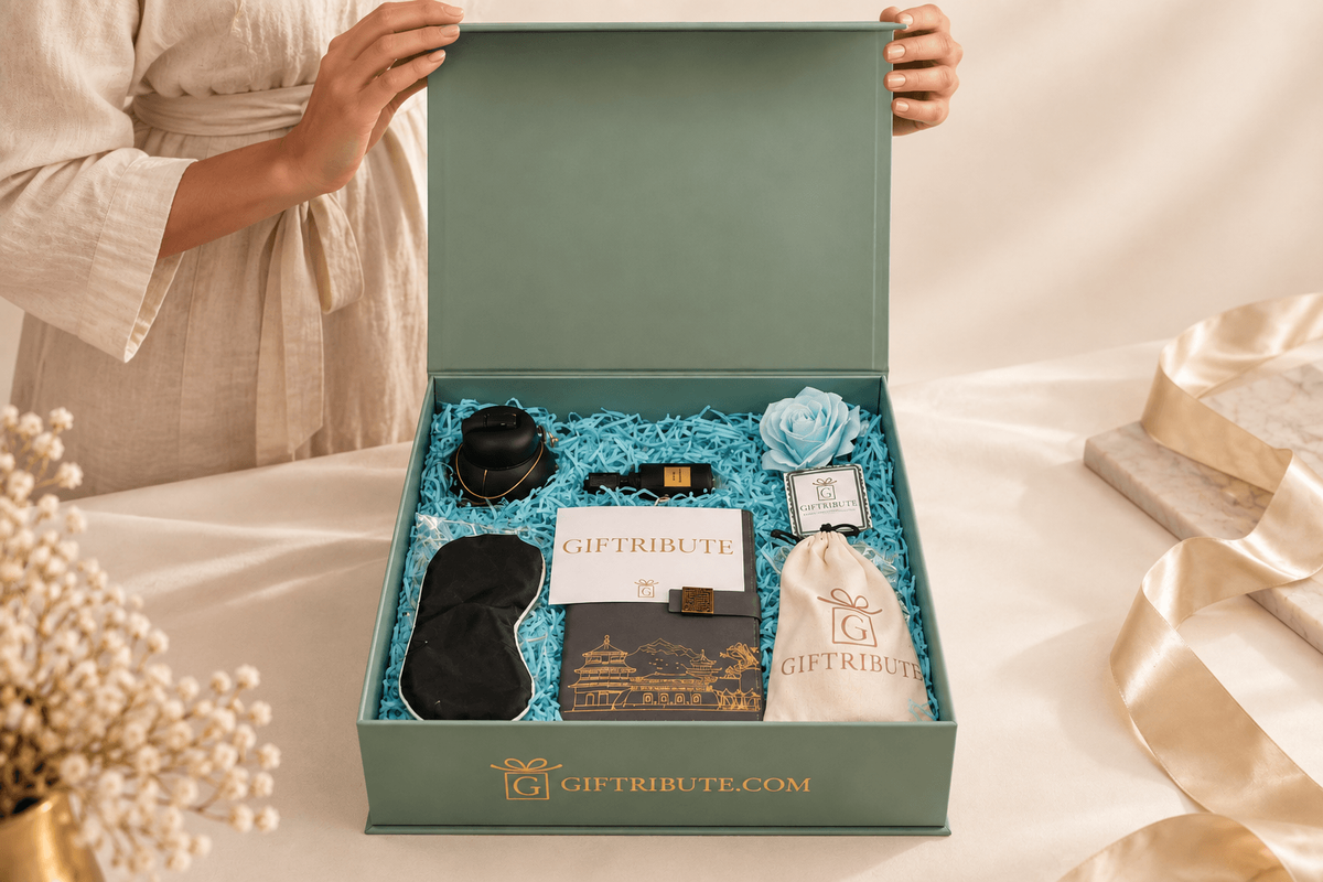 Luxury gift hamper being hand-assembled one at a time in the Giftribute studio