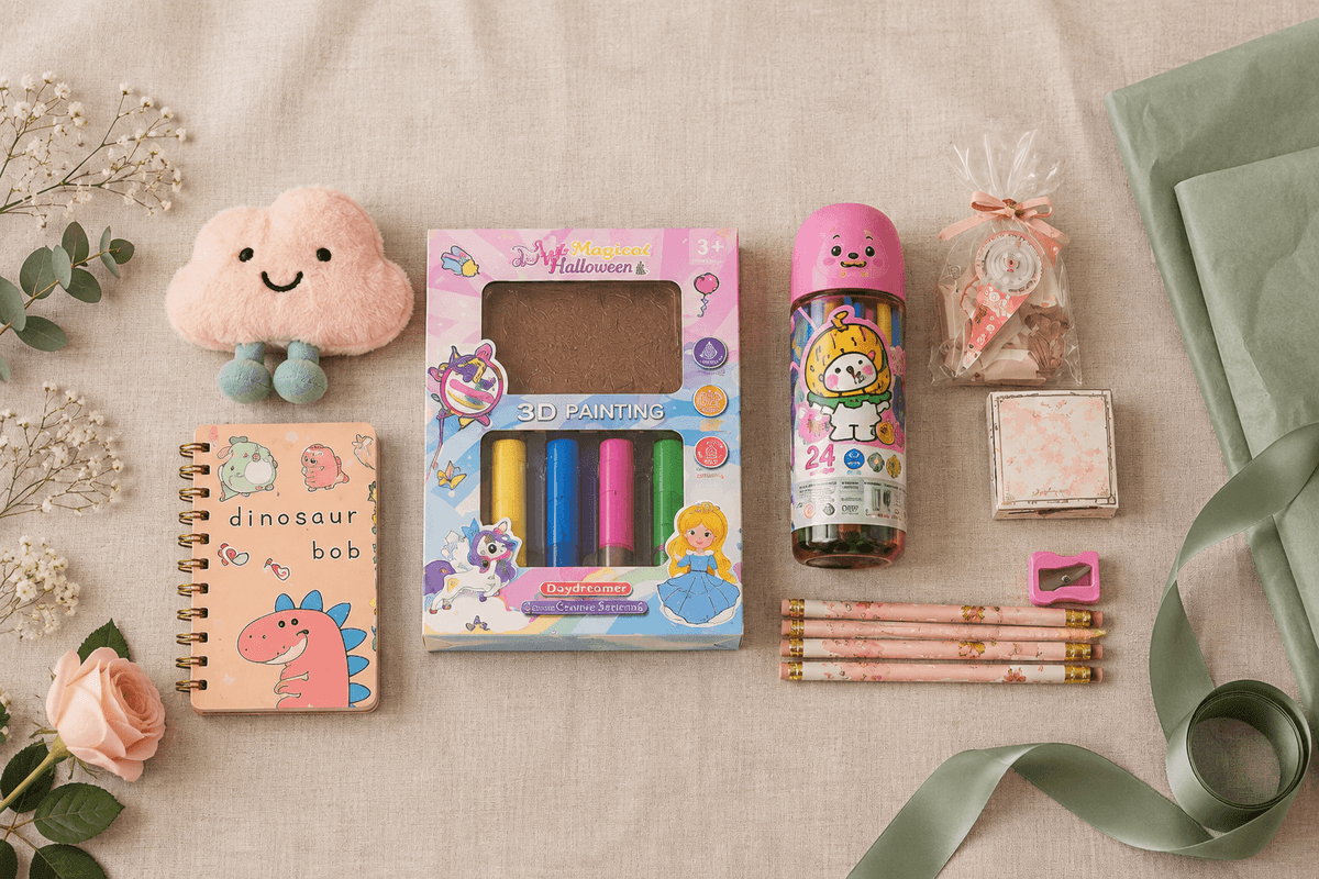 Giftribute - What to put in a gift hamper - flat lay of anchor item, supporting pieces and filler